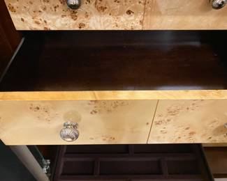 Lexington rare unusual chest Mahogany with tiger maple veneered drawers - 10 top drawers including two skinny (one with fitted felt for jewelry or watches) on 6 large drawers. Chest stamped Lexington. Cabinet light up between glass and top drawers,  50Wx60Tx21W. Mint condition. $2100. Lexington furniture is owned by Lexington Home Brands. It’s one of the top furniture brands in the world, and its pieces have become known for its high-quality design and unique aesthetic.

When you shop from Lexington, NC, you’ll have access to a well-rounded collection of furniture designed to suit anyone’s tastes. Their furniture isn’t cheap, but you can rest easy knowing it’ll last for years and years after you buy it.

