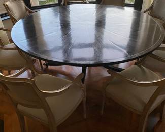 Dessin Fournir Sutcliffe Dining Table- 72"D- 4 legs with tapered brass caps lions paw $2500