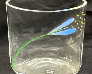 ORREFORS CRYSTAL HAND PAINTED VASE, 4