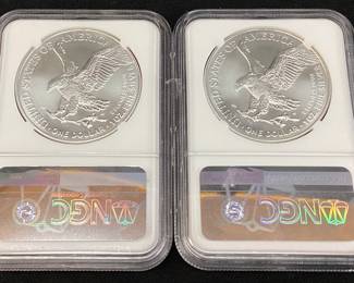 (2) 2021 GRADED MS70 SILVER AMERICAN EAGLES, TYPE 2
