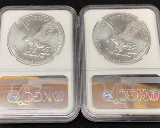 (2) 2021 GRADED MS70 SILVER EAGLES, TYPE 2