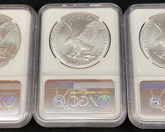 (3) 2021 GRADED MS70 SILVER EAGLES, TYPE 2