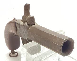 ANTIQUE PERCUSSION POCKET PISTOL, GOOD CONDITION, OCTAGONAL 4'' BARREL, NO VISIBLE MARKINGS,