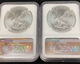 (2) 2021 GRADED MS70 SILVER EAGLES, TYPE 2