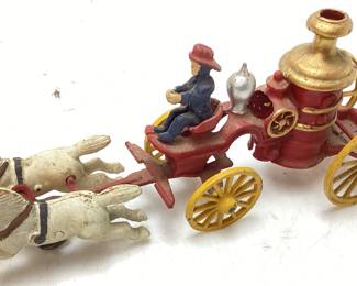 ANTIQUE CAST IRON HORSE DRAWN FIRE WAGON,