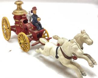 ANTIQUE CAST IRON HORSE DRAWN FIRE WAGON,