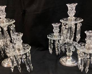 VTG. HEISEY CRYSTAL OLD WILLIAMSBURG 3 LIGHT CANDELABRA EPERGNE WITH WEIGHTED STERLING SILVER BASE