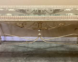 WROUGHT IRON & WICKER CONSOLE TABLE
