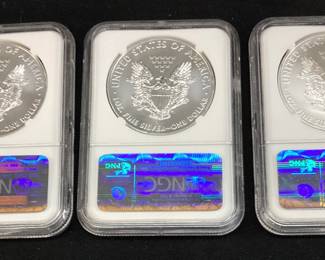 (3) 2012 SILVER AMERICAN EAGLES, FIRST RELEASES GRADED MS70