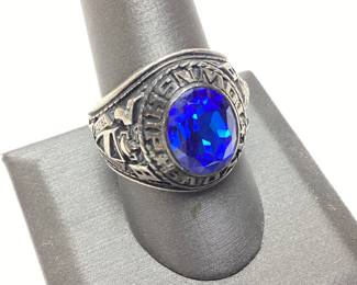 1978 JOSTENS STERLING SILVER BLUE STONE LYONS TOWNSHIP MEN'S RING 16.9 GRAMS SIZE 10