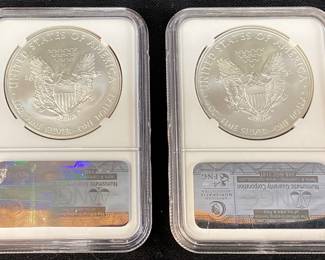 (2) 2013 GRADED MS70 SILVER EAGLES, FIRST & EARLY RELEASE