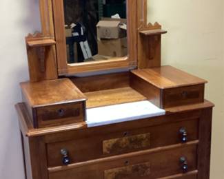 VTG. VICTORIAN WALNUT DRESSER w MIRROR