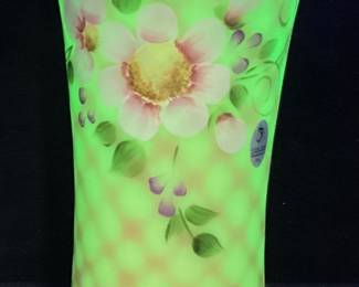 FENTON BURMESE GLASS VASE SIGNED SHELLY