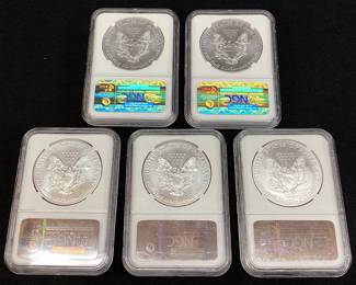 (5) 2012 GRADED MS70 SILVER EAGLES FIRST RELEASE