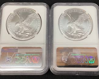 (2) 2021 GRADED MS70 SILVER AMERICAN EAGLES, TYPE 2