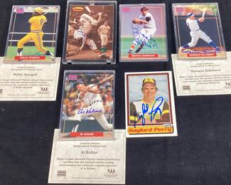 (6) AUTOGRAPHED BASEBALL CARDS, WILLIE STARGILL, 2 BROOKS ROBINSON, HARMON KILLEBREW, AL KALINE, GAYLORD PERRY,