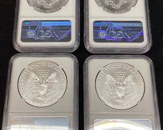 (4) 2015 GRADED MS70 SILVER EAGLES, WEST POINT MINT NGC EARLY RELEASE,