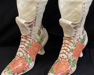 VTG. CASH FAMILY HAND PAINTED BOOT VASES