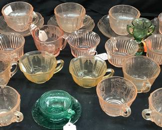  1930s PINK DEPRESSION GLASS, DORK & PANSY, COPPER WHEEL CUT