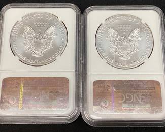  (2) 2012 GRADED MS70 SILVER AMERICAN EAGLES FIRST RELEASE