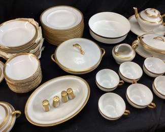 VTG. GDA LIMOGES FRANCE GOLD RIM FINE CHINA SET,