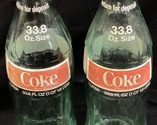 (2) 1970s 1 LITER COCA-COLA DEPOSIT BOTTLES