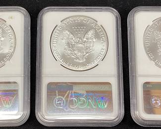 (3) 2021 GRADED MS70 SILVER EAGLES, TYPE 1