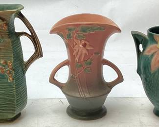 (3) ROSEVILLE POTTERY DOUBLE HANDLED VASES