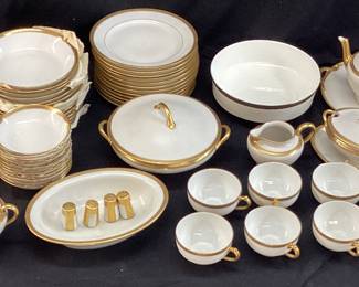 VTG. GDA LIMOGES FRANCE GOLD RIM FINE CHINA SET,