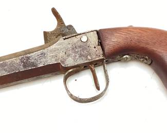 ANTIQUE PERCUSSION POCKET PISTOL, GOOD CONDITION, OCTAGONAL 4'' BARREL, NO VISIBLE MARKINGS,