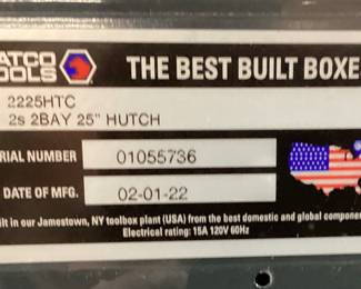 MATCO TOOL 2S DOUBLE BAY 25’’ DEEP DRAWER ROLLING TOOL BOX, #2225TB/TTBU WITH 2S MATCO HUTCH #2225HTC, MINT CONDITION, 55''L BY 70''H ON CASTERS, LIGHT & KEYS INCLUDED,