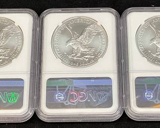  (5) 2021 GRADED MS70 SILVER AMERICAN EAGLES, TYPE 2