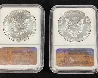 (4) 2015 GRADED MS70 SILVER EAGLES, WEST POINT MINT