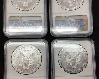 (4) 2019 SILVER AMERICAN EAGLES, GRADED MS70 EARLY RELEASES