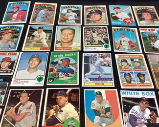 1950s-70s TOPPS, DONRUSS, FLEER,  UPPER DECK BASEBALL CARDS, ERNIE BANKS, JOHNNY BENCH, 1961 STRIKEOUT LEADERS SANDY KOUFAX, WILLIE MAYS, DON BAYLOR, DAVE DE BUSSCHERE, TOMMY JOHN, BOB GIBSON,