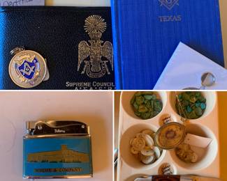 Free mason items, Abalone buttons, Turquoise buttons and lighters!!!