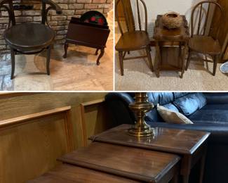 Stacking tables NICE, Bentwood chairs NICE, Child chairs (4) NICE, Magazine racks NICE,  Brass lamps NICE  ...