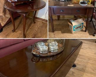 drop leaf coffee table, drop leaf side tables, marble top solid wood piece very nice, more recording items 