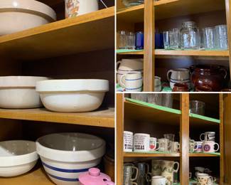 MUGS, glassware, jars, stone wear Rosville...so many others!  Most of these items are in the kitchen and garage