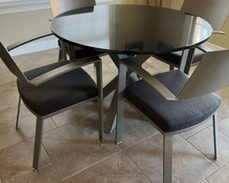 Mid century round glass table solid metal base 