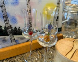 Set of 3 Fluted Champagne Glasses with Blown Glass Fruit 