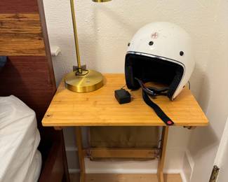 Open Face White Helmet, Gold Tone Desk Lamp