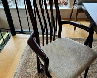 Contemporary Large Solid Wood Dining Table with 6 White Upholstered Dining Chairs