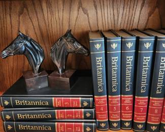 Britannica Encyclopedia Set and Horse Bookends