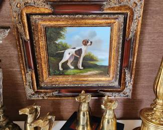 Dog Paintings and Vintage  Brass Horse and Dog Stirrup Cups
