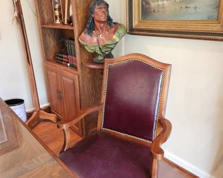 Leather and Wood Executive Desk Chair with nail head trim