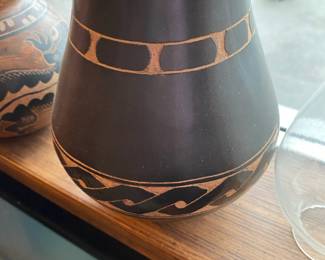Black/Brown Clay Pottery Vase with Geometric Design