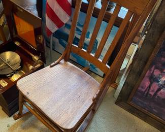 Oak Slat Back Rocking Chair