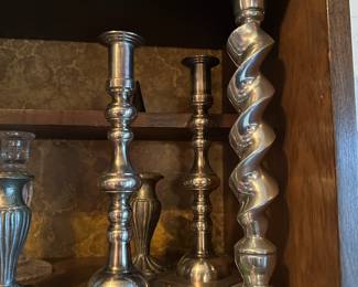 Twisted Pewter Candlestick Holder, Assortment of Silvertone Candlestick Holders