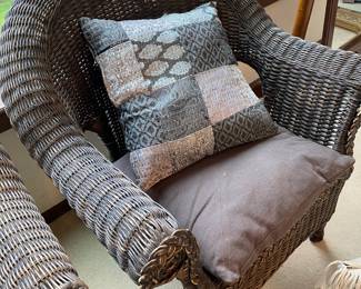 Pair of Outdoor Dark Brown Wicker Weave Armchairs